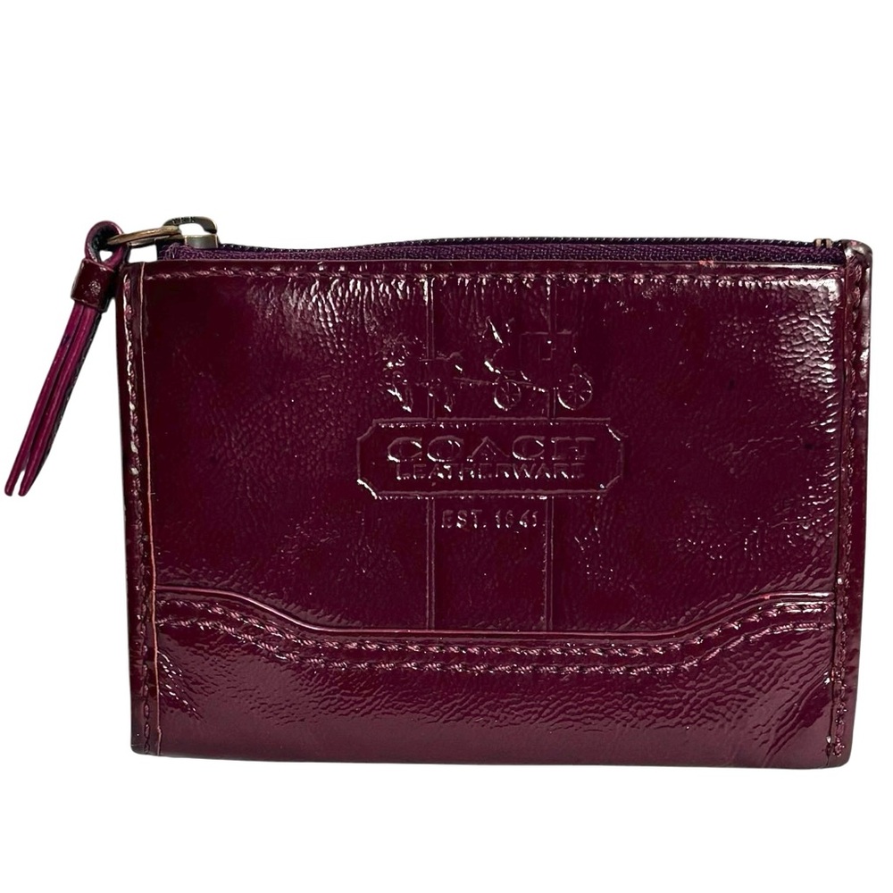 Coach Patent Leather Burgundy Card Case / Coin Pouch‎